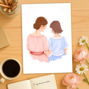 Affiche Fête des Mères A4 – Illustration douce mère-fille – Message “Avec tout mon amour” – art mural artistique imprimée