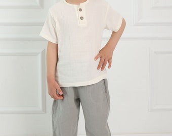 Pantalon en mousseline de coton pour tout-petits, pantalon en lin à taille élastique pour garçons et filles, pantalons de sport pour enfants