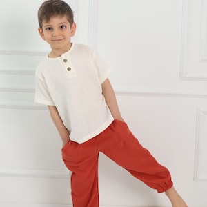 Muslin Cotton Toddler Pants, Elastic Waist Linen Trousers for Boys and Girls, Kids Active Pants