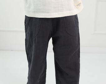 Pantalons en mousseline de coton pour tout-petits, pantalons en lin, pantalons pour garçons et fillettes, pantalons en coton à taille élastique pour tout-petits, pantalons en lin pour enfants