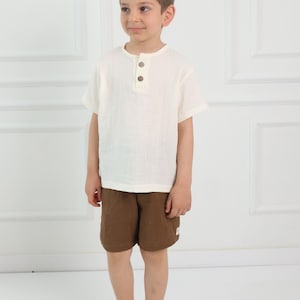 Boys Muslin Fabric Brown Short Set - 100% Organic Cotton