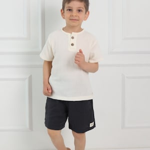 Boys Muslin Fabric Anthracite Short Set - 100% Organic Cotton