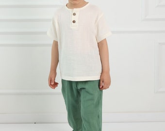 Pantalon en mousseline de coton pour tout-petits, pantalon en lin à taille élastique pour garçons et filles, pantalons de sport pour enfants