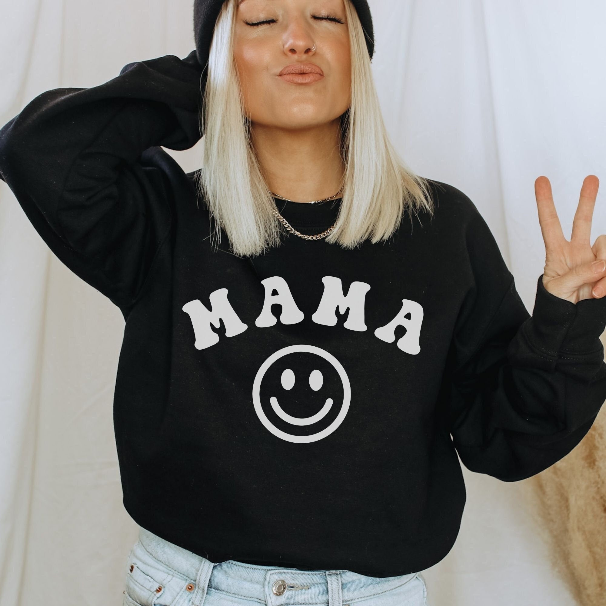 TheTrendyTopShop Retro Mama Sweatshirt Edgy Mama Crewneck Sweatshirt Happy Mama Gift for Mom Mama Oversized Sweatshirt Mom Sweatshirt Cute Mama Sweater