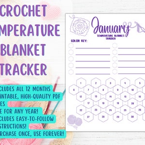 Temperatuurdekentracker voor haken en breien | Hoogwaardige PDF | ALLE 12 maanden inbegrepen - Gebruik elk jaar!