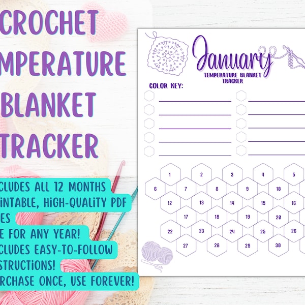 Temperature Blanket Tracker for Crochet and Knitting | High-Quality PDF | ALL 12 Months Included - Use Every Year!