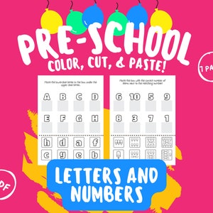 Printable Color, Cut, and Paste Activity ages 3-5 | PDF Download | Letters and Numbers | 7 Pages