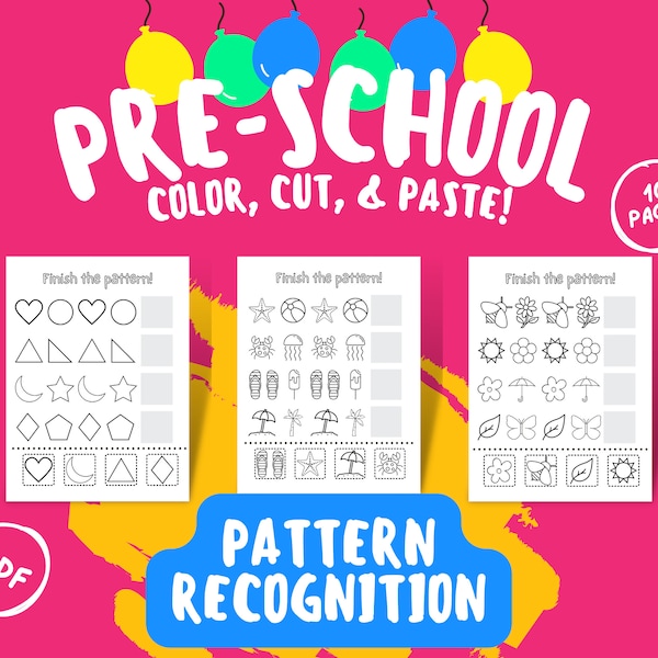 Printable Color, Cut, and Paste Activity ages 3-5 | PDF Download | Pattern Recognition | 10 Pages