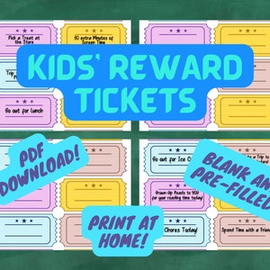 Prämientickets zum Ausdrucken für Kinder! | Lesen, Hausarbeit Incentive | Blank UND vorgefüllt! | PDF Download