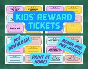 Reward Tickets Printable for Kids! | Reading, Chore Incentive | Blank AND Pre-Filled! | PDF Download