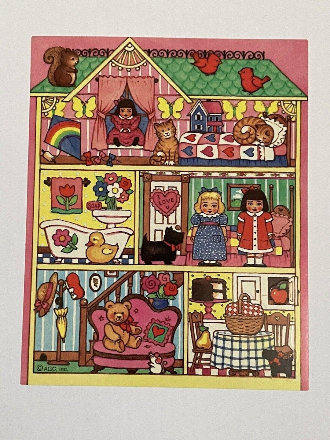 Vintage Dollhouse Sticker Sheet Pink Cute Teddy Bear 80s - Etsy