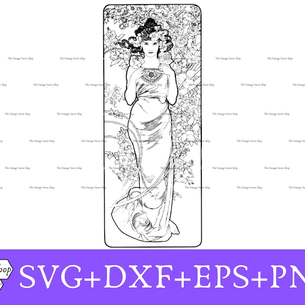 ART NOUVEAU, MUCHA, Svg+Dxf+Eps+Png in a .zip file, Instant download.