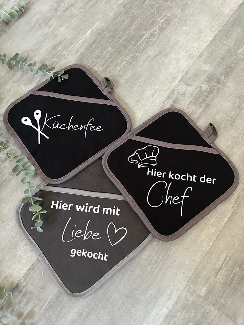 Topflappen Topflappen mit Aufdruck Geschenkidee Einweihungsgeschenk Bild 2