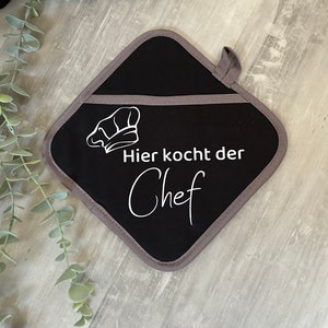 Pot holders Pot holders with print Gift idea Housewarming gift Hier kocht der Chef