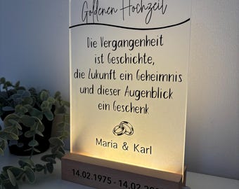 Goldene Hochzeit Geschenk Mit LED-Leuchten | Personalisierbar Mit Namen | 50-jähriges Jubiläum Deko