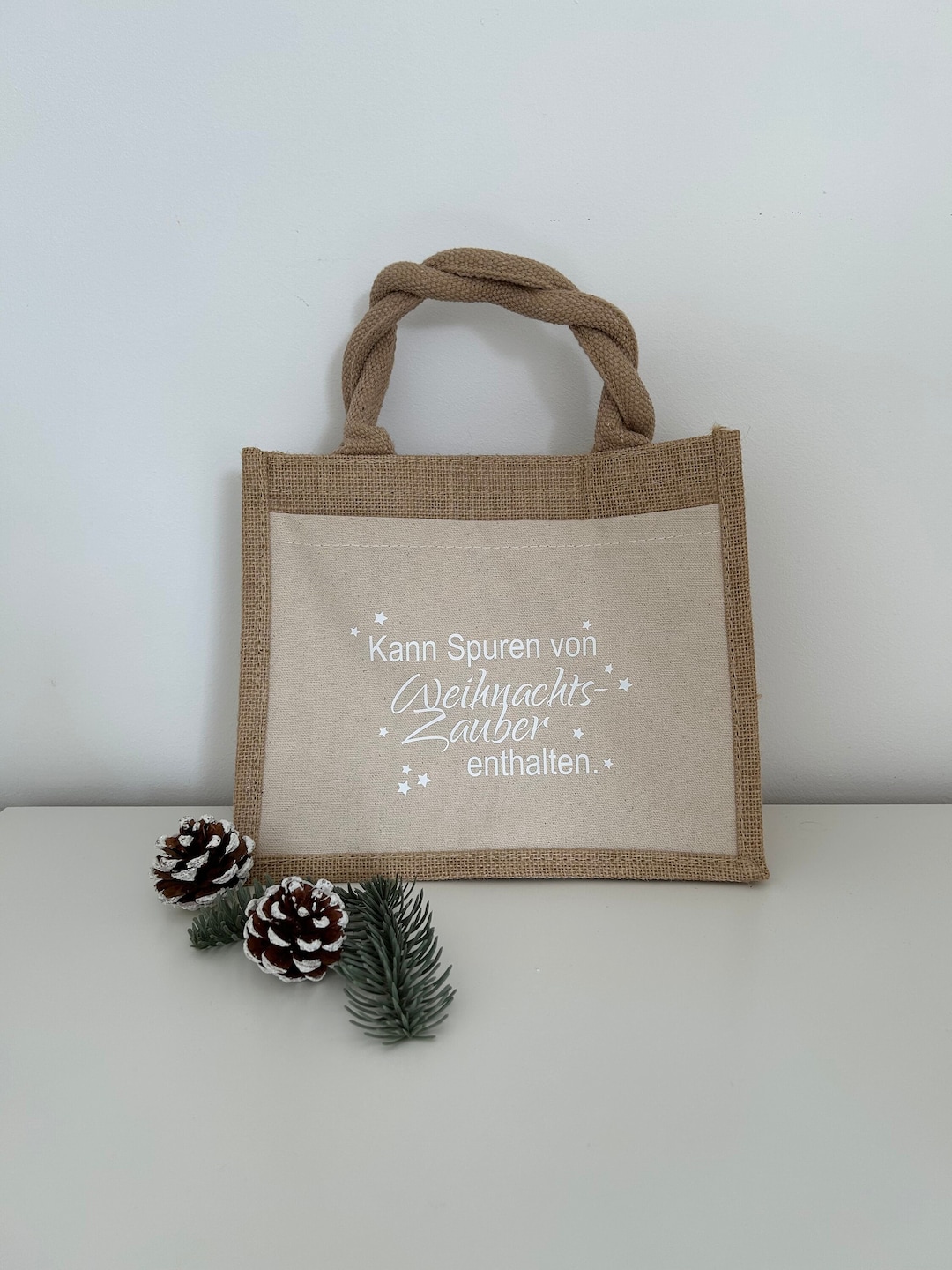 AWASG Weihnachts Geschenktasche Aus Jute - Personalisierbare Baumwolltasche Mit Weihnachtsspruch
