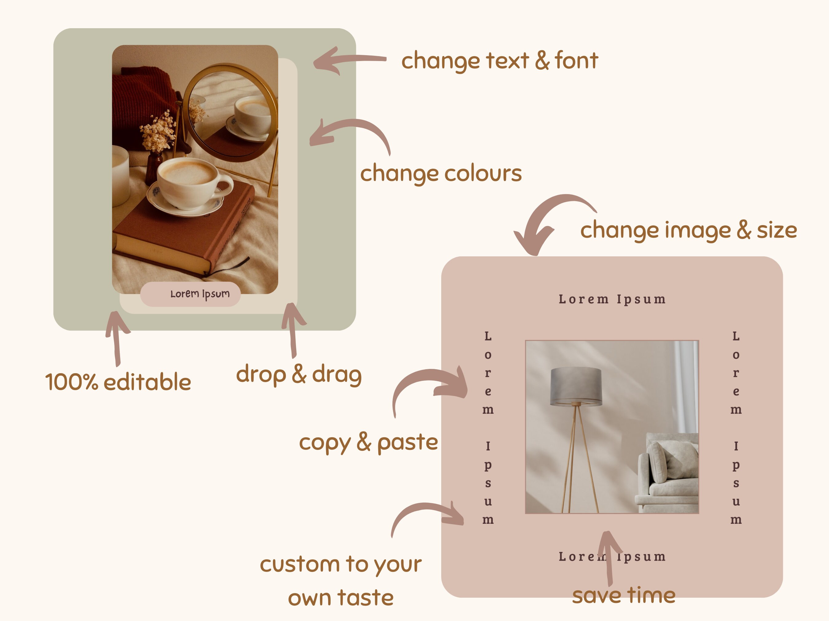 100 Earth Tone Instagram Canva Templates Bundle Instagram Templates ...