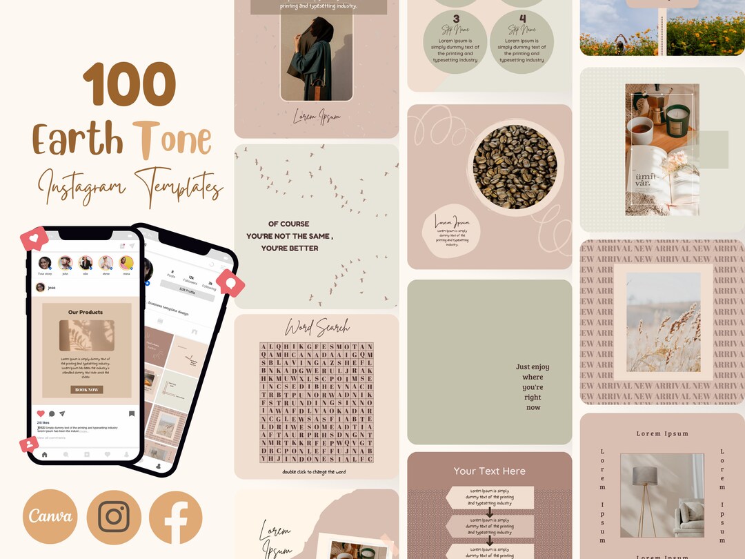 100 Earth Tone Instagram Canva Templates | Bundle Instagram Templates ...