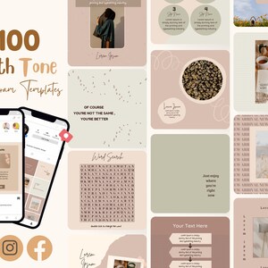 100 Earth Tone Instagram Canva Templates Bundle Instagram Templates ...