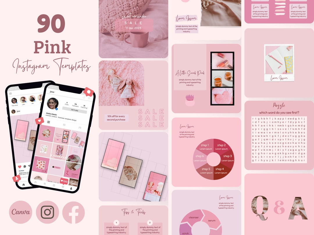 90 Pink Instagram Canva Templates | Engaging Social Media Feeds ...