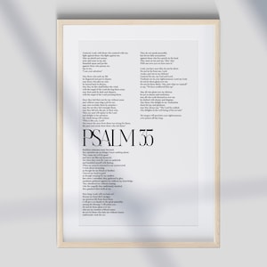 May include: Black and white printable wall art featuring Psalm 35 from the Bible. The text is in a simple, modern font and is centred on a white background.