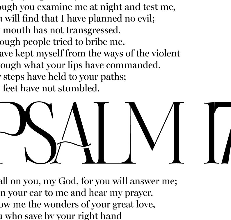 Pslam Font Psalm 17 Minimal Print - Printable A3, 16x20, 18x24 Inches - Bible ...