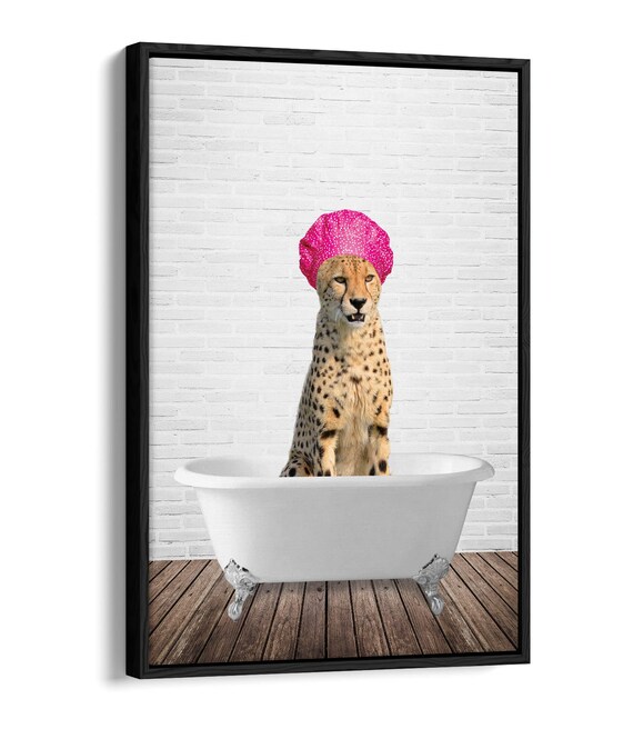 Animal in Bath Panel Wall Cheetah With Shower Cap 2 gallery Etsy