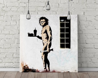 Caveman With Fries Banksy Wall Decal Stickers 