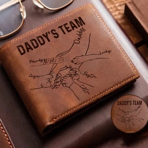 Custom Fist Bump Dad Kids Pet Leather Wallet, Father's Day Gift, Gift for Dad, Leather Wallet Gift For Papa, Family Name Male Leather Wallet