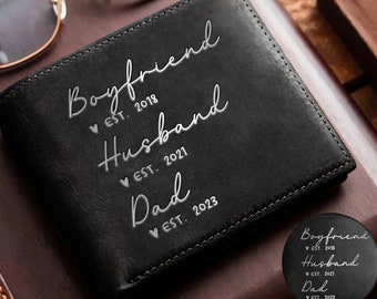 Custom Boyfriend Husband Dad Engraving Leather Wallet, Father's Day Gift, Gift for Dad, Leather Wallet Gift For Papa, Male Leather Wallet