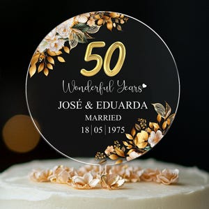 Personalisierter 50. Hochzeitsjubiläums-Kuchendeckel, goldener Jahrestag Acryl-Kuchendeckel, 50. Hochzeitsjubiläums-Dekor, Geburtstagsgeschenk