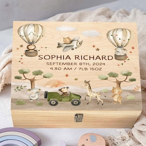 Caja de madera con forma de animal para recuerdo de bebé, regalo de Navidad, caja de madera con forma de animal para bebé, niño y niña