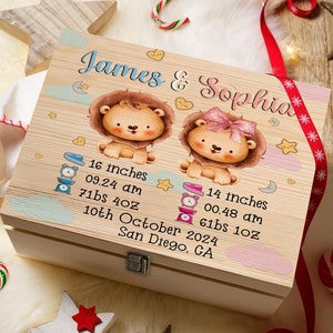 Caja de madera con forma de animalito para recuerdo de bebé, regalo de Navidad para gemelos, caja de recuerdo para bebé recién nacido, caja de madera con forma de animalito