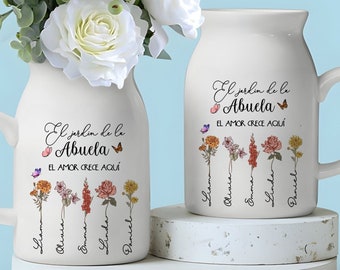 Personalized El jardin de la Abuela Flower Vase, Mother's Day Gifts For Abuela, Abuelita Gifts, Birth Month Flower Gifts, Madre Gifts