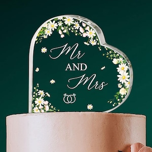 新郎新婦のケーキトッパー、ミスター＆ミセスハートアクリルウェディングケーキトッパー、結婚式のギフト、記念日のギフト、記念日のケーキトッパー