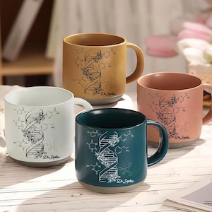 Personalized Name DNA Pottery Mug, Custom Biology Science Gift For Doctor Physician, Microbiology, Biomedical, Pre-med, Chemistry Mug Gift