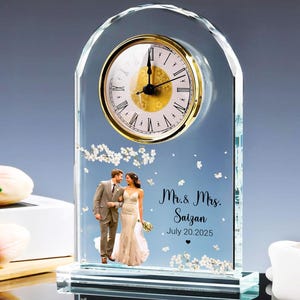 Personalized Wedding Acrylic Desk Table Clock For Couples, Custom Mr & Mrs Wedding Clock Gift, New Family Name Clock, 1st Anniversary Gift