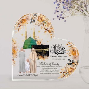 Personalised Umrah Mubarak Heart Acrylic Plaque, Hajj Mubarak Gift, Umrah Mubarak Gift For Her, Umrah Kaaba, Ramadan Mubarak, Eid Mubarak
