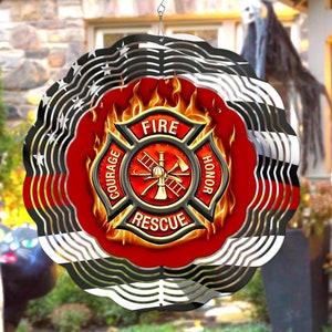 Firefighter US Flag Wind Spinner, Fireman Wind Spinner, Firefighter Wind Chimes Gift, Firefighter Retirement Gift, Christmas Gift For Him