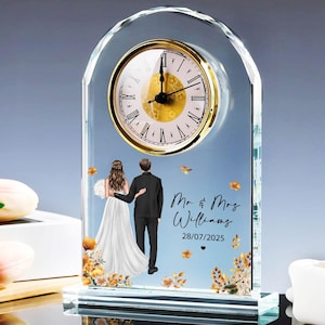 Personalized Wedding Acrylic Desk Table Clock For Couples, Custom Mr & Mrs Wedding Clock Gift, New Family Name Clock, 1st Anniversary Gift