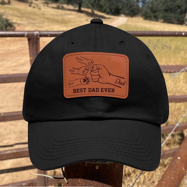 Personalized Dad With Kids Names Hat With Leather Patch, Gift - 60 ...