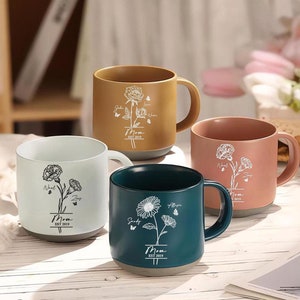 Personalized Mom With Kids Names Pottery Mug, Birth Month Flowers, Coffee Mug For Mom, Mom Birthday Gifts, Gift For Mum, Mother&#39;s Day Gift
