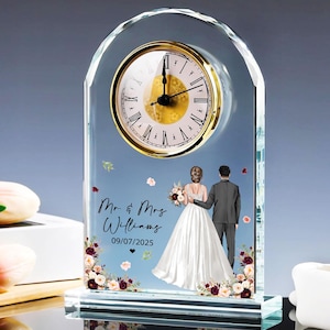 Personalized Wedding Acrylic Desk Table Clock For Couples, Custom Mr & Mrs Wedding Clock Gift, New Family Name Clock, 1st Anniversary Gift