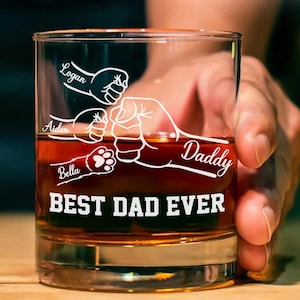 Custom Dad and Kids Bump Whiskey Glass, Personalized Fathers Day Gift From Son Daughter, New Dad Gift, Birthday Gift For Dad, Grandpa, Papa