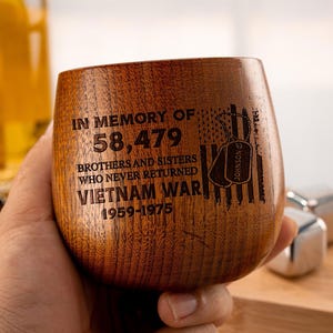 Personalized Vietnam Veteran Wood Bourbon Whiskey Mug, Military Gift, Custom Proudly Served Veteran Mug, Veterans Day Gift For Dad, Grandpa