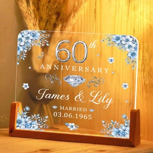 Custom 60th Anniversary Lamp Wood Base, Diamond Wedding Gift, 60th Anniversary Gift For Parents, 60th Wedding Anniversary Gift Wedding Gifts