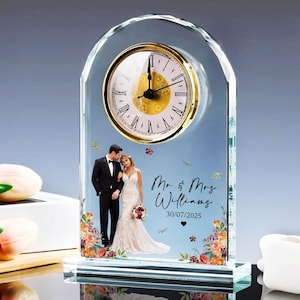 Personalized Wedding Acrylic Desk Table Clock For Couples, Custom Mr & Mrs Wedding Clock Gift, New Family Name Clock, 1st Anniversary Gift