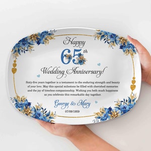 Personalized 65th Anniversary Gift For Parents, Anniversary Wedding Plate, 65 Year Anniversary Platter, 65th Anniversary Gift For Husband