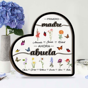 Presente personalizado espanhol mexicano avó Abuelita Moldura de madeira de 2 camadas, sinal de madeira, presentes Primero Madre Ahora Abuela, presente de dia das mães