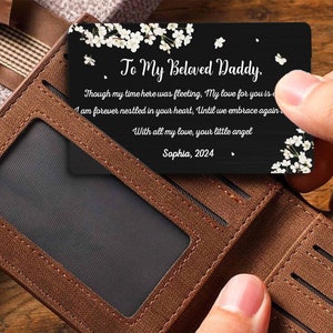 Biglietto personalizzato commemorativo per bambini con inserto, biglietto regalo per aborto spontaneo per papà/mamma dal cielo, biglietto con inserto per portafoglio per la perdita di un bambino, la perdita di un bambino